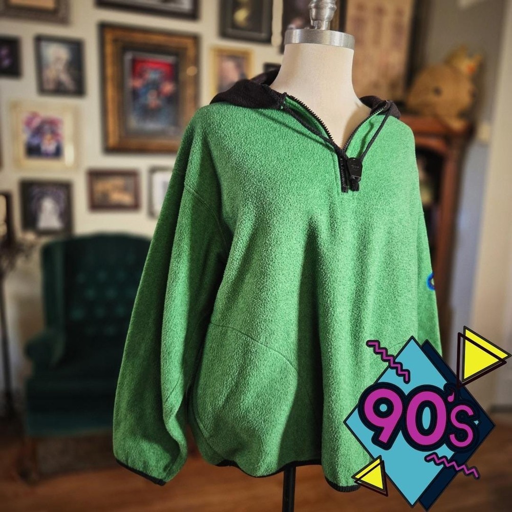 Gotcha Fleece Hoodie‎ Pullover Vintage 90s Green Quarter Zip Hooded Sweatshirt